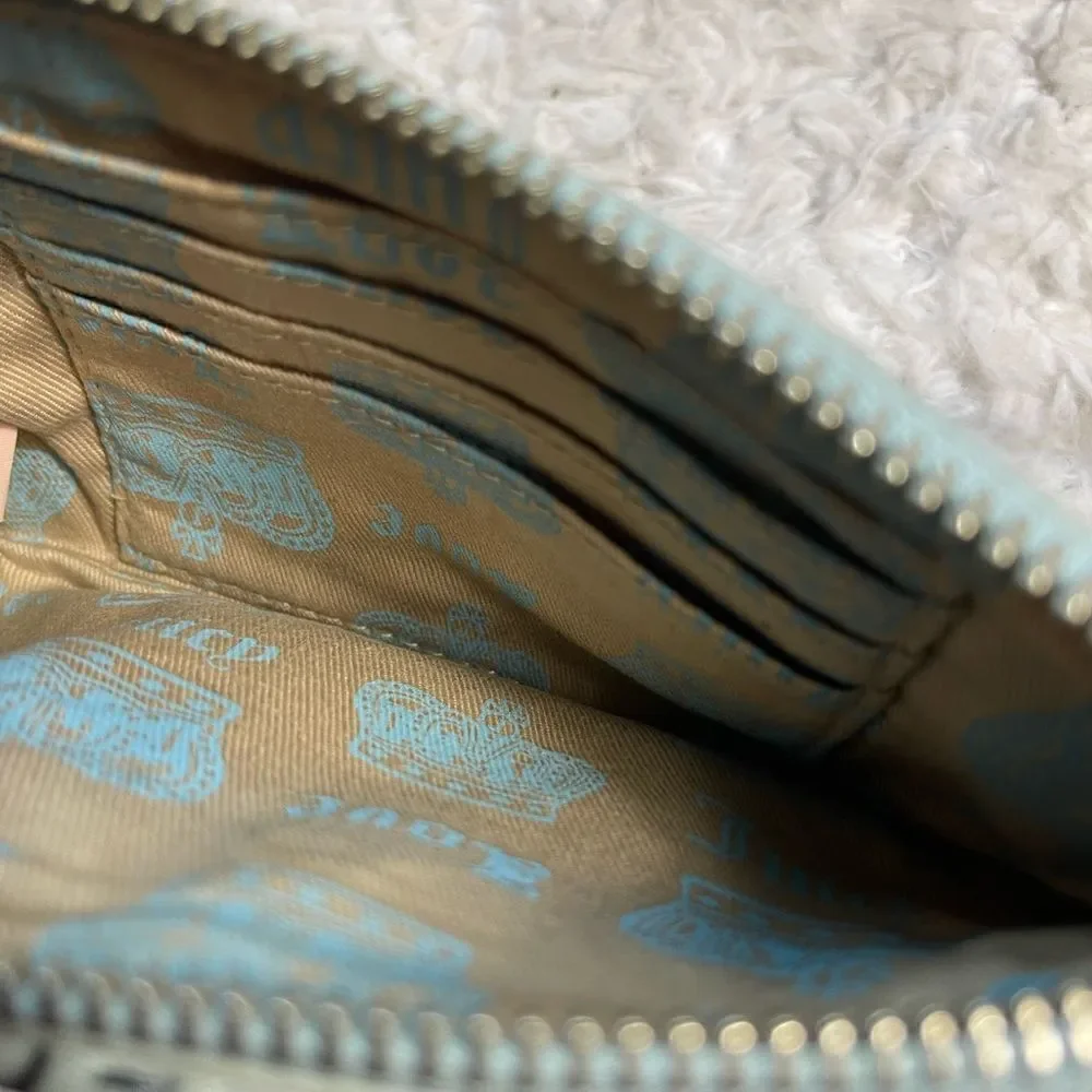 Vintage Juicy Couture leather Blue wristlet wallet tassel &silver tone accents